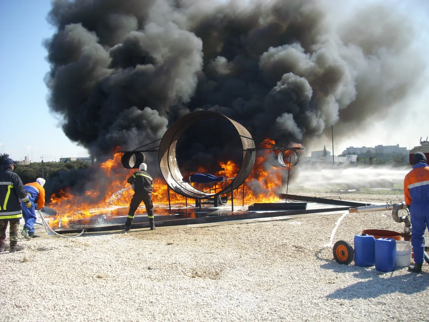 Fire-fighting drill at the test ground